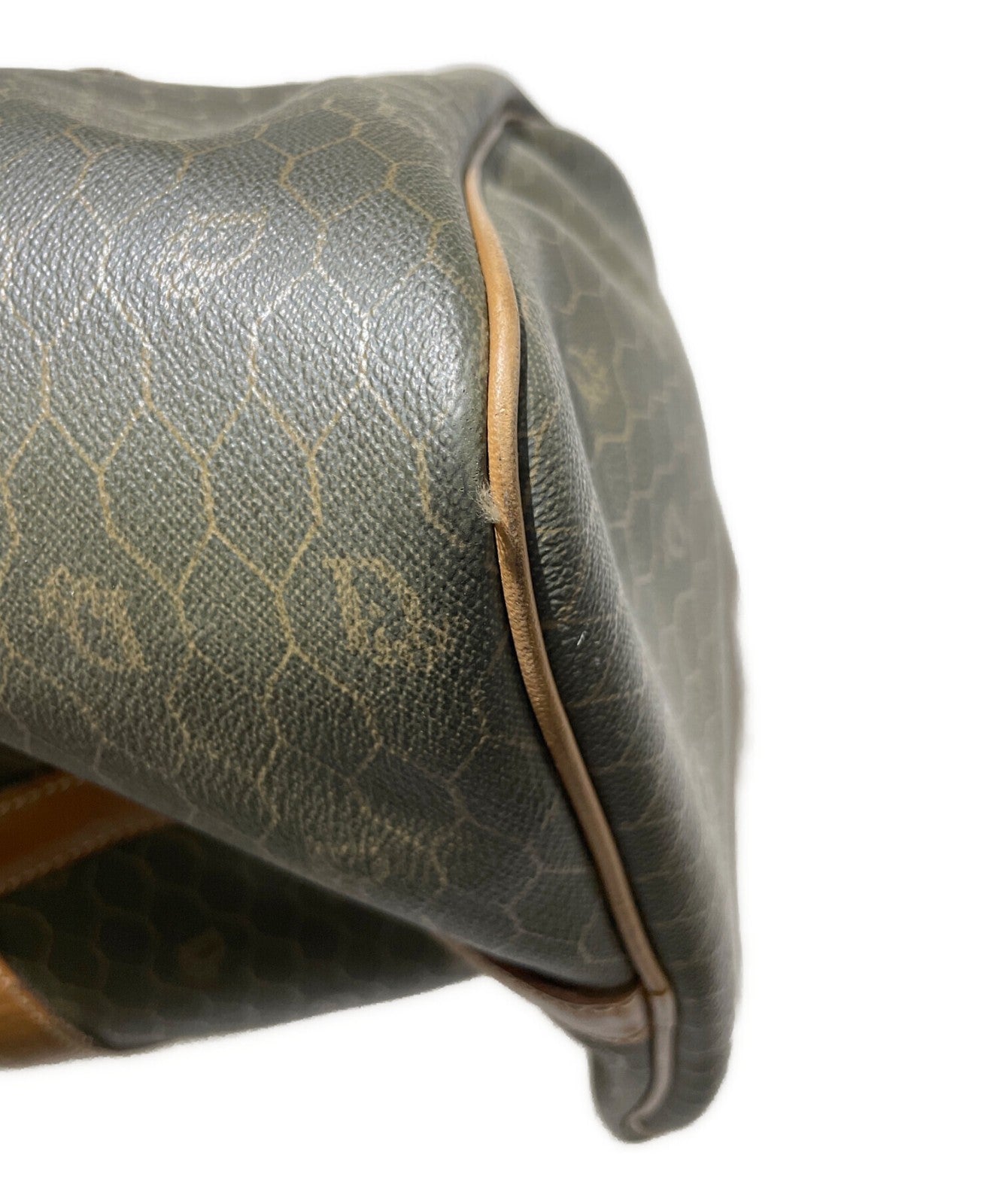 Dior Honeycomb Hand Bag Gray Canvas Leather Vintage Authentic