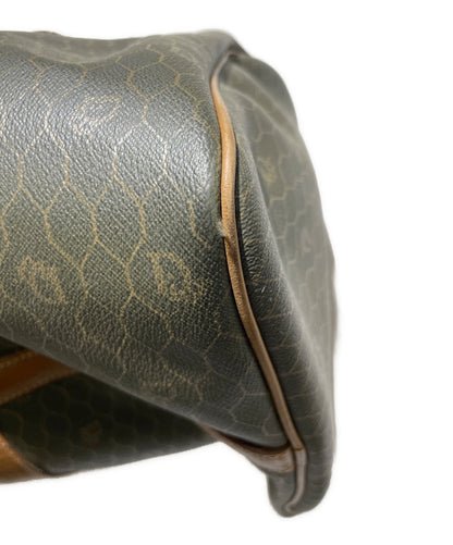 Dior Honeycomb Hand Bag Gray Canvas Leather Vintage Authentic