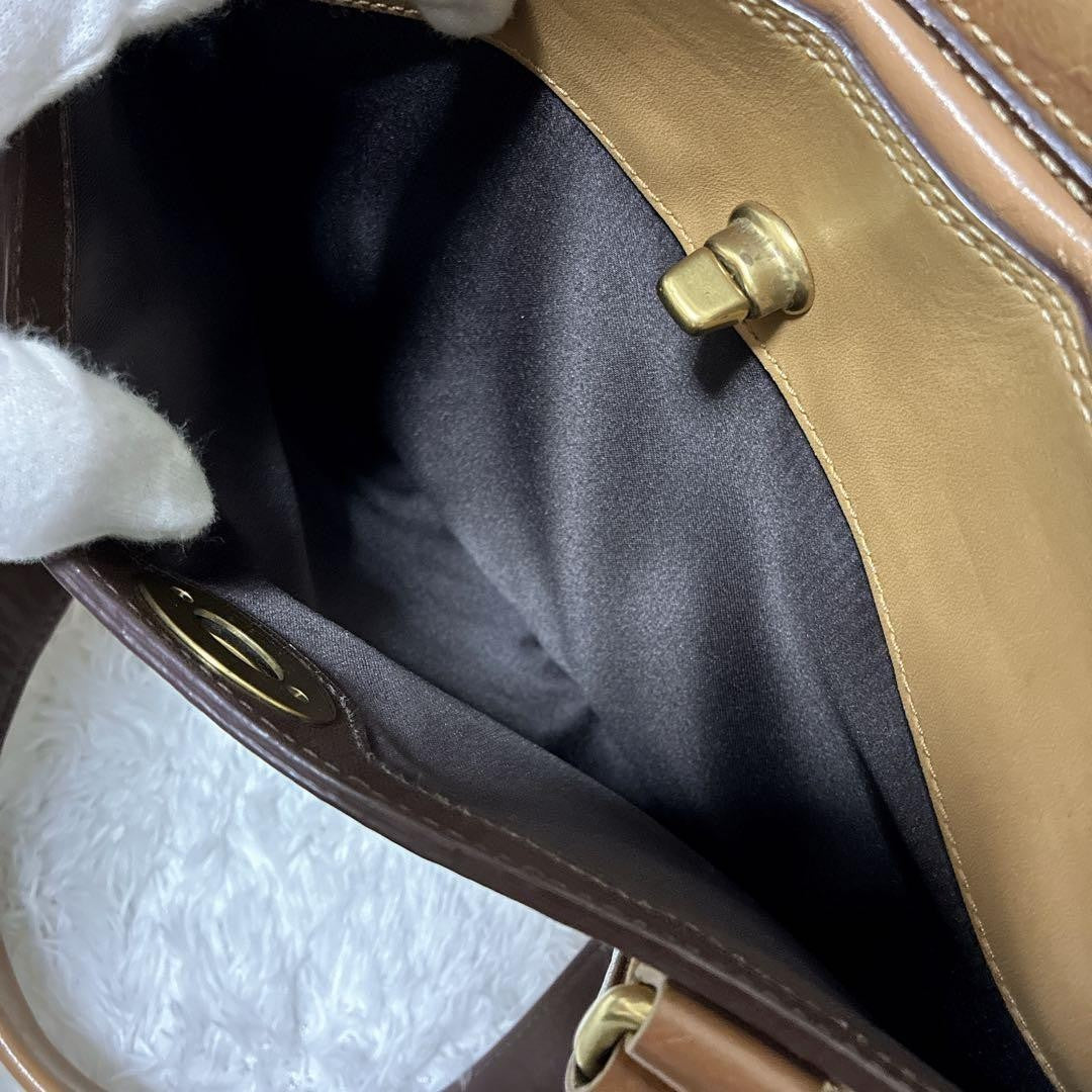 Coach Signature Hamptons Leather Tote Bag Brown Beige Vintage Authentic