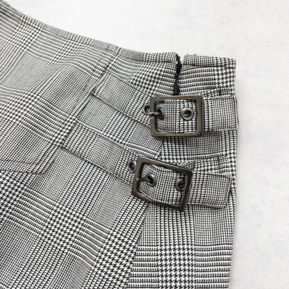 Christian Dior Galliano Houndstooth Plaid Wool Pleated Mini Skirt FR40 Archive