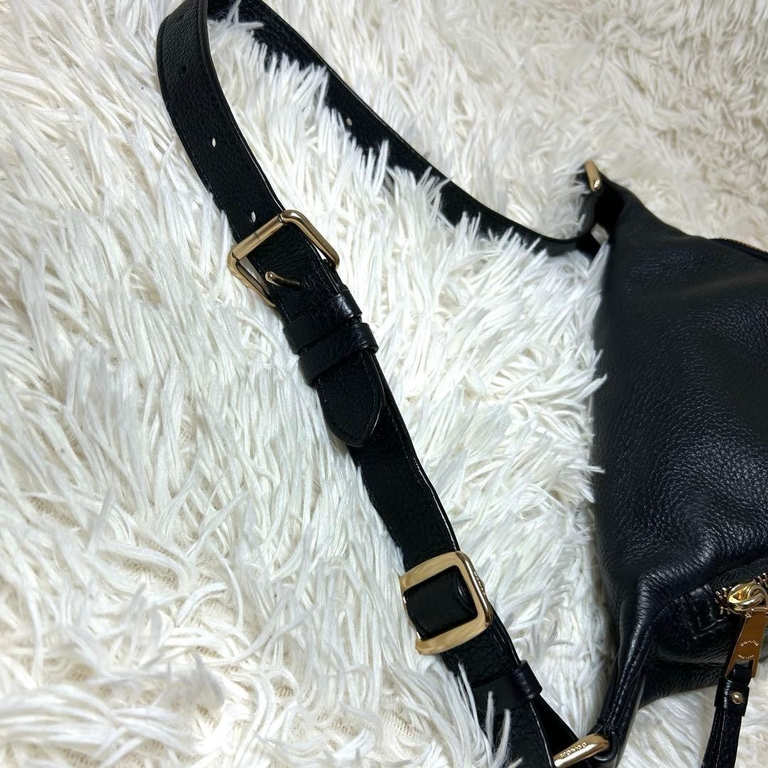 COACH F48738 Waist Bag Leather Black Gold Hardware Crossbody Unisex Genuine