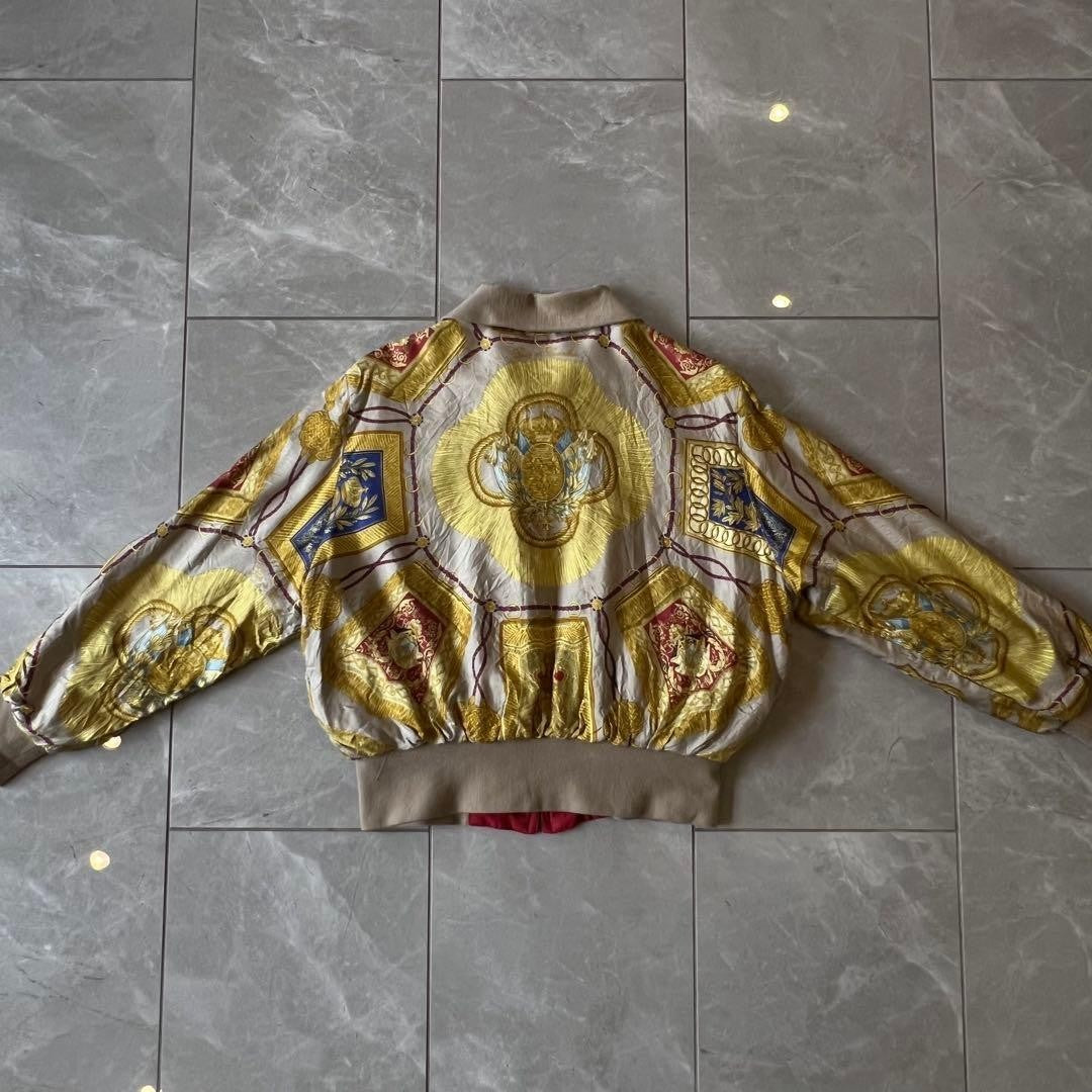 Hermes Vintage 80s Reversible Bomber Jacket Silk Red Authentic Rare Size 40/46