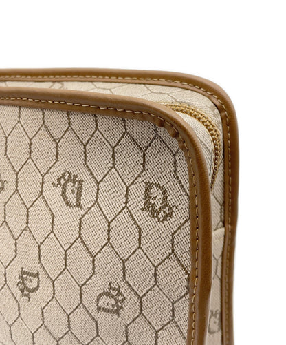 Dior Honeycomb Clutch Bag Beige Canvas Leather Vintage Authentic