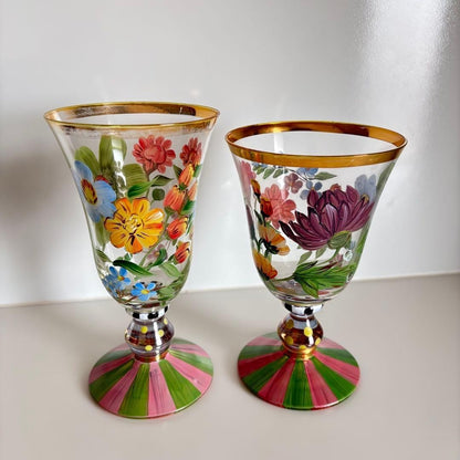 Mackenzie Childs Circus Hand-Painted Floral Glass Set Large Small Rare