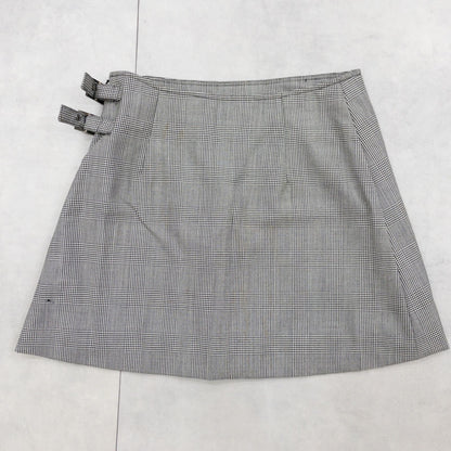Christian Dior Galliano Houndstooth Plaid Wool Pleated Mini Skirt FR40 Archive