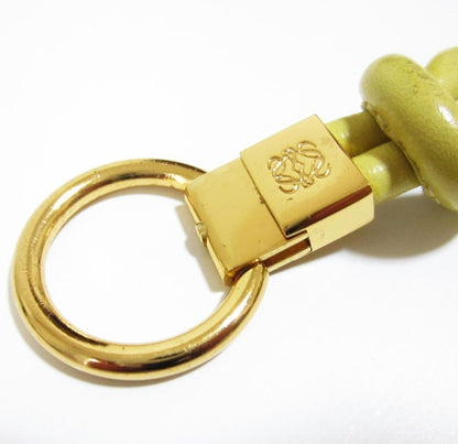 Authentic Loewe Twist Key Ring Anagram Keychain Bag Charm Yellow Leather Gold