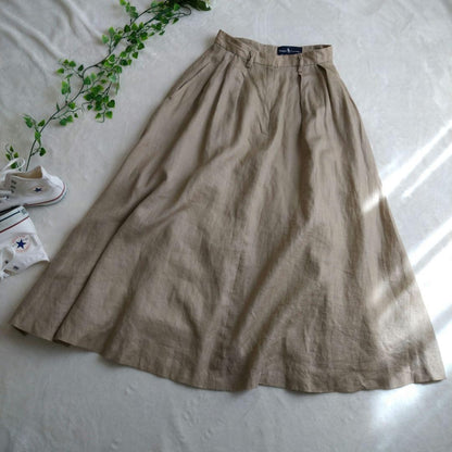 Rare Ralph Lauren Linen Long Skirt A-Line Beige Size 9 Elegant Maxi