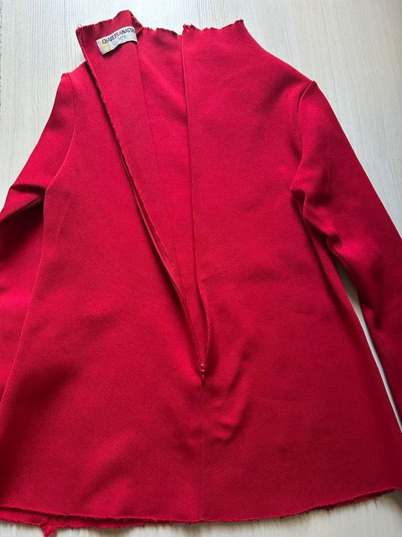 Charles Anastase Red High Neck Long Sleeve Top M - Fringe Design