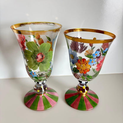 Mackenzie Childs Circus Hand-Painted Floral Glass Set Large Small Rare