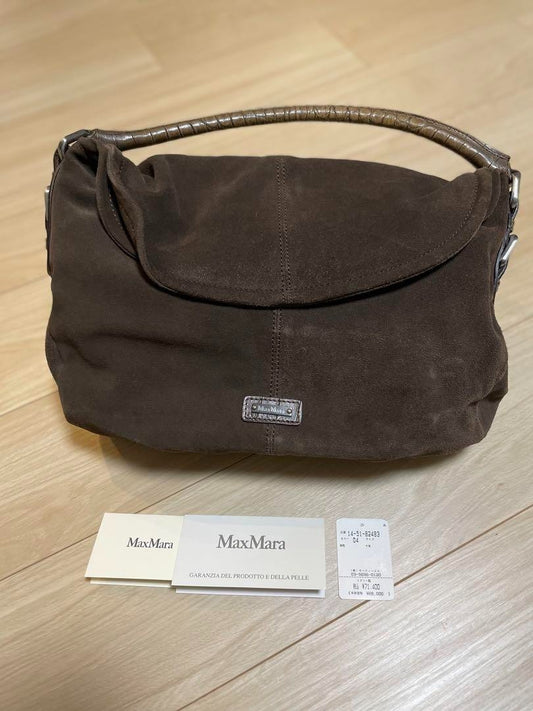 Max Mara dark brown suede leather shoulder bag Size 28cm × 33cm × 10cm handbag