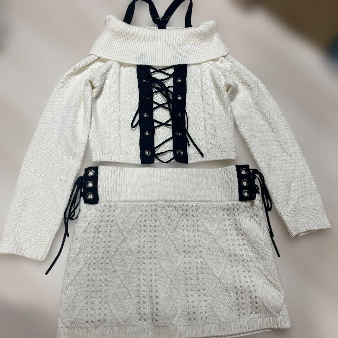 D.I.A. Lace-Up Set Up White Knit Women's Size S From Japan