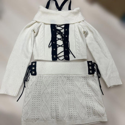 D.I.A. Lace-Up Set Up White Knit Women's Size S From Japan