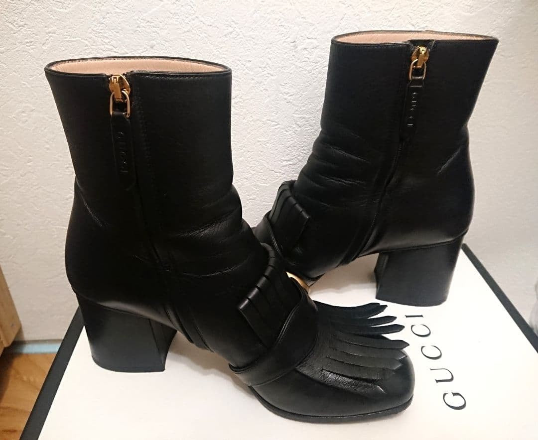 GUCCI GG Marmont Fringe Boots Black Women’s Shoes US 7.5 Authentic