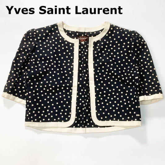 Yves Saint Laurent M Women Collarless Jacket Vintage Dot Stylish Clothing
