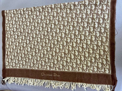 Christian Dior Trotter Pattern Blanket Brown Beige Logo Fringed Luxury brand