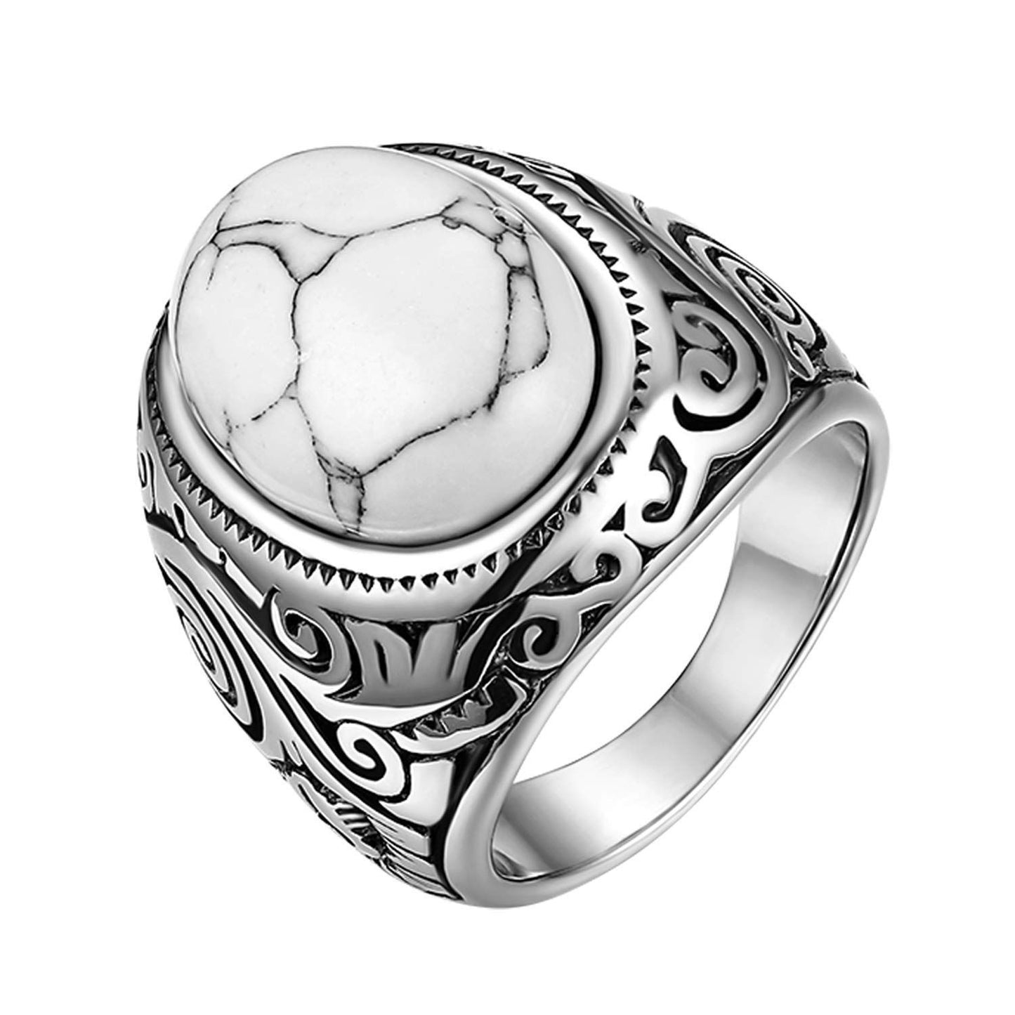 Turquoise signet ring, stainless steel ring, fashion accessory, white, silver