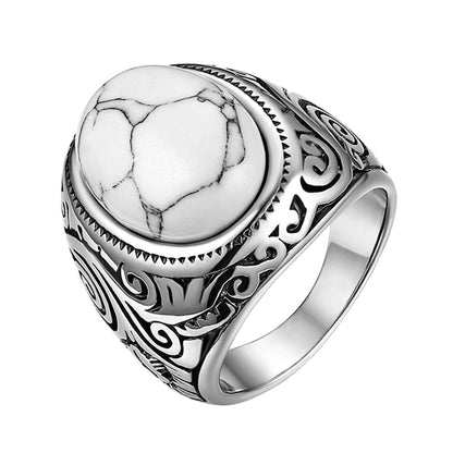 Turquoise signet ring, stainless steel ring, fashion accessory, white, silver