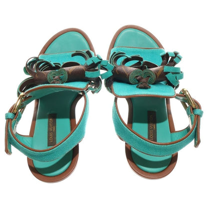 Louis Vuitton Blue Fringe Wedge Monogram Sandals Women’s Shoes US5 EU35 w/Box