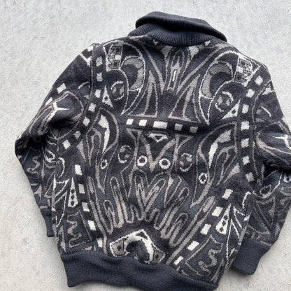 VINTAGE LONGHOUSE Thick Knit Cardigan Sweater Black L