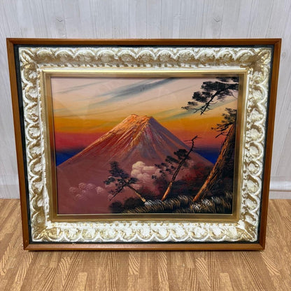 Red Mt. Fuji 3D Wooden Frame Art Showa Retro