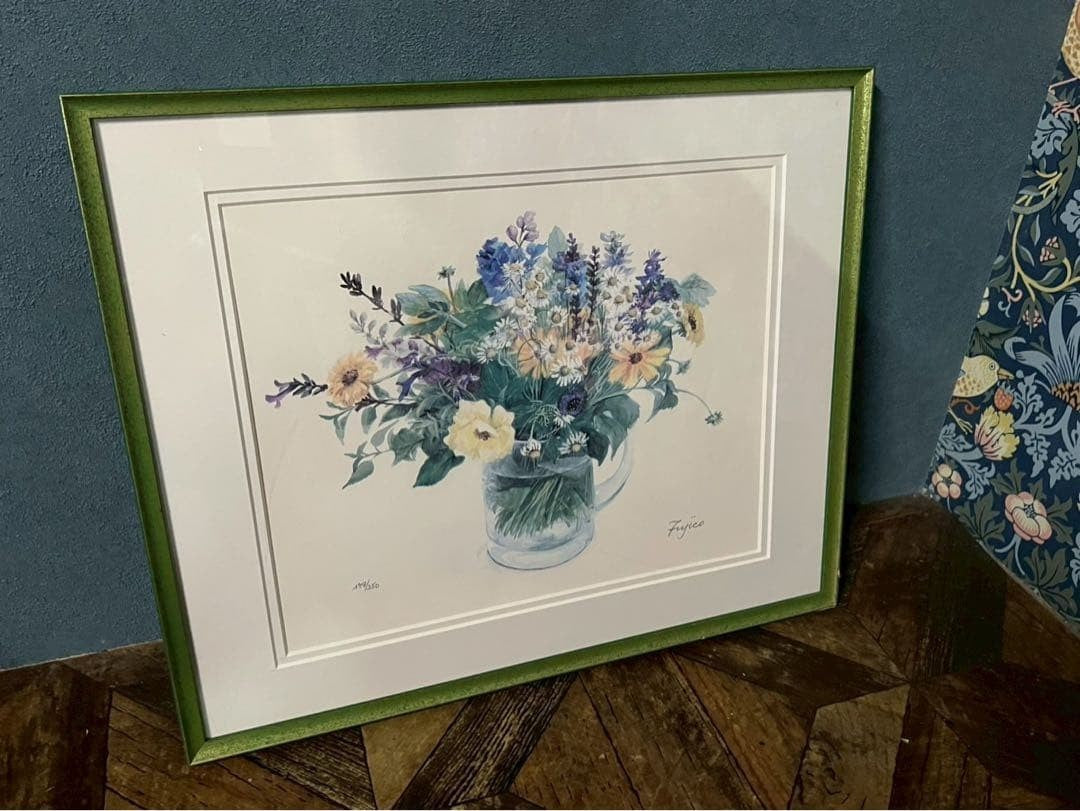 Fujiko Hashimoto Lithograph Print Interior Antique Bouquet