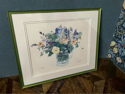 Fujiko Hashimoto Lithograph Print Interior Antique Bouquet