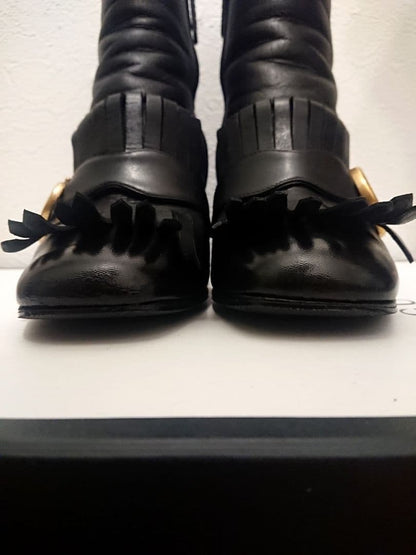 GUCCI GG Marmont Fringe Boots Black Women’s Shoes US 7.5 Authentic