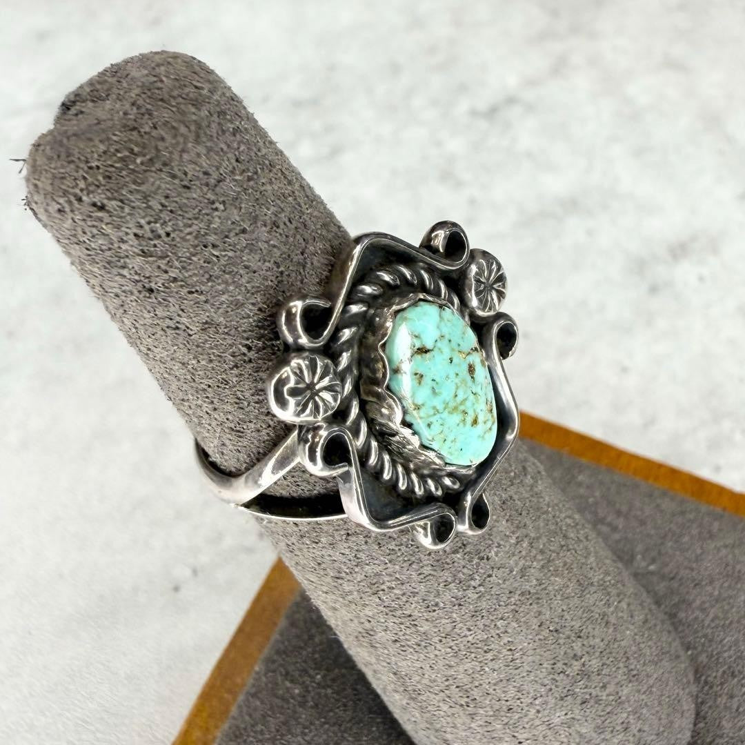 NAVAJO RG Engraved Navajo Turquoise Silver Ring Indian Jewelry