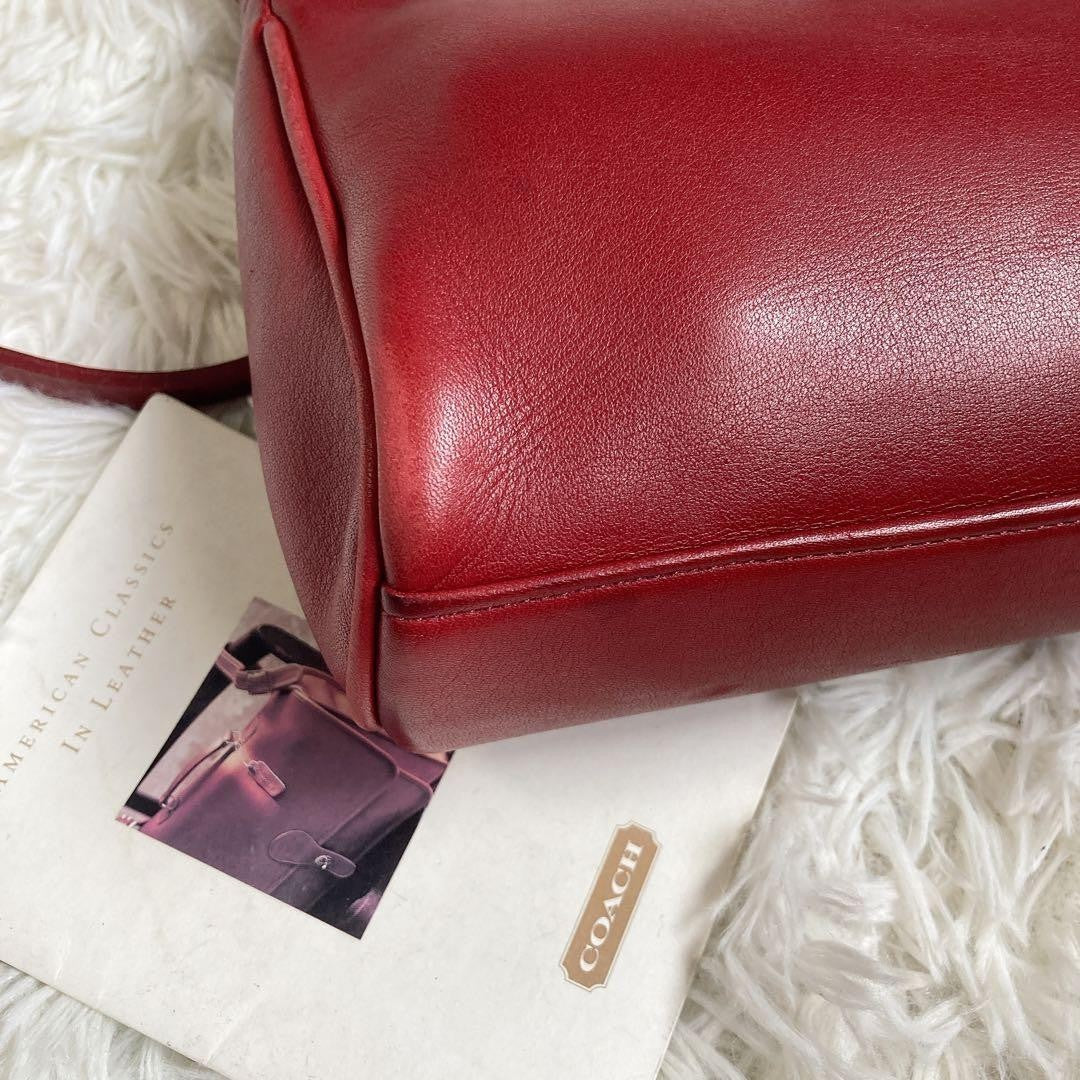 Rare COACH Vintage Turn Lock Red Leather 2 Way Shoulder Hand Crossbody Bag Auth