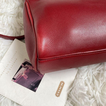 Rare COACH Vintage Turn Lock Red Leather 2 Way Shoulder Hand Crossbody Bag Auth