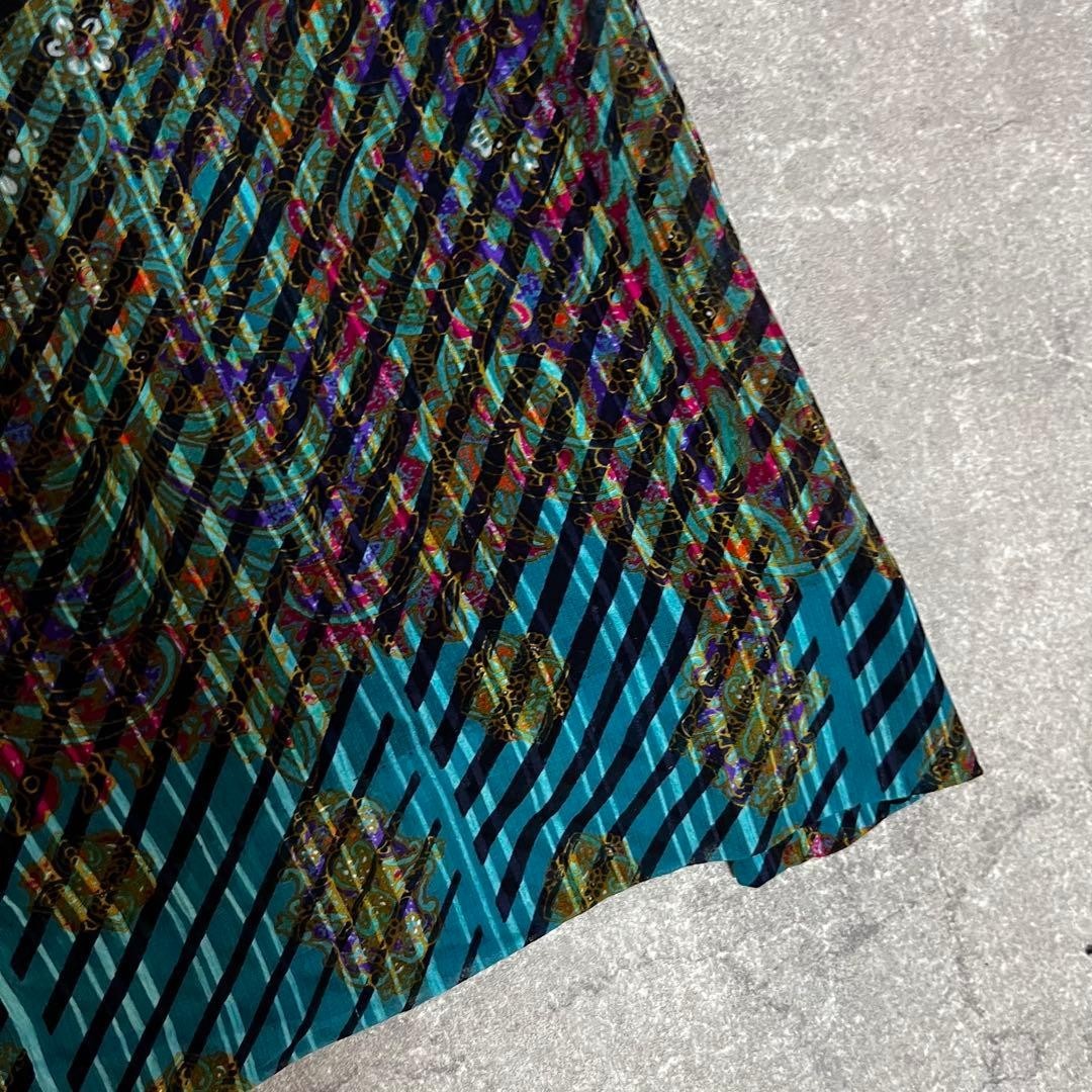 Turquoise diagonal stripe pattern long dress, all-over print, one size fits all