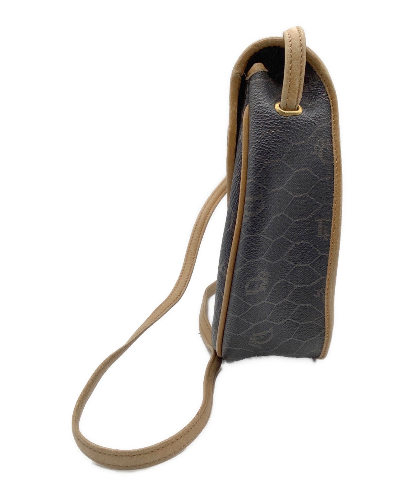 Dior Honeycomb Shoulder Crossbody Bag Brown Canvas Leather Vintage Auth