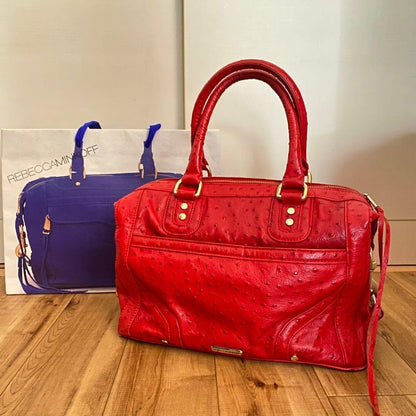 Rebecca Minkoff Boston Bag Morning After Bag Red Cowhide Ostrich design Medium