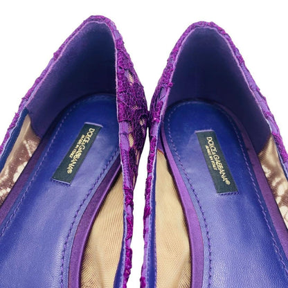 Dolce&Gabbana Women 8.0US Purple Lace Bijou Flat Shoes Luxury Elegant Classic