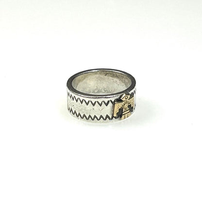 Arizona Freedom Ring, Thunderbird Motif, 18k Gold, Sterling Silver 925