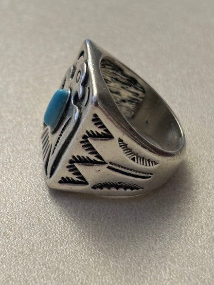 Thunderbird Turquoise Native American Ring, US Size 6.5-7
