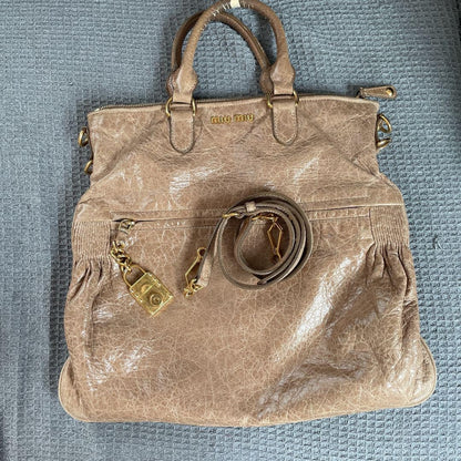 miumiu handbag shoulder 3way leather beige women's USED FROM JAPAN