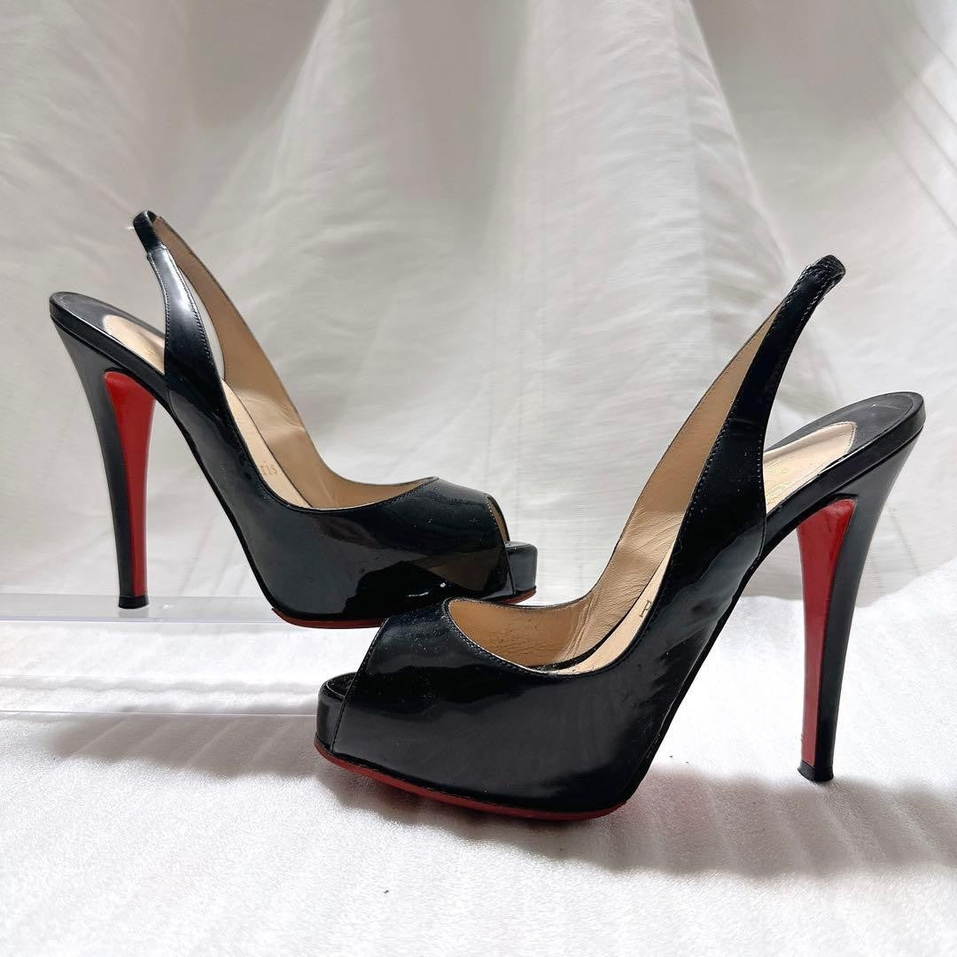 Rare Christian Louboutin Black Patent Platform Pumps Size EU34/US4