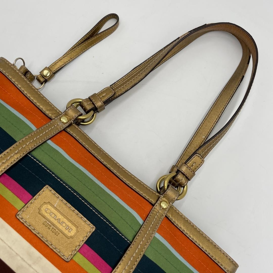 Coach Tote Bag Canvas Multicolor Stripe