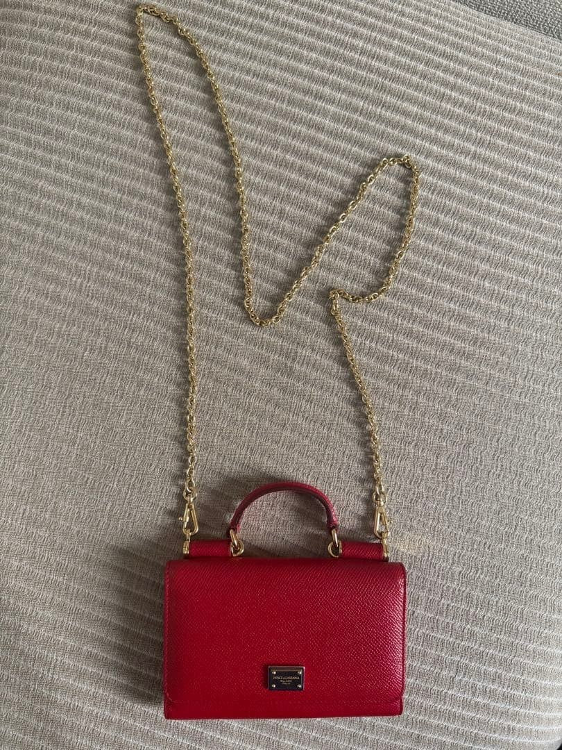 Dolce&Gabbana Sicilian VON Leather Chain Wallet Bag Red