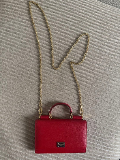 Dolce&Gabbana Sicilian VON Leather Chain Wallet Bag Red