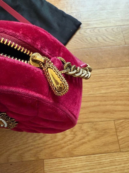 Dolce & Gabbana Devotion Shoulder Bag in Red Velvet Heart Logo Bijou Women's