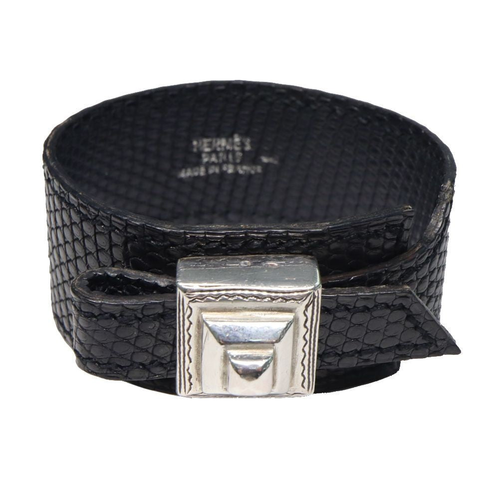 HERMES Artemis Twareg Bracelet Ag925 Lizard Black Unisex Jewelry Accessory Men