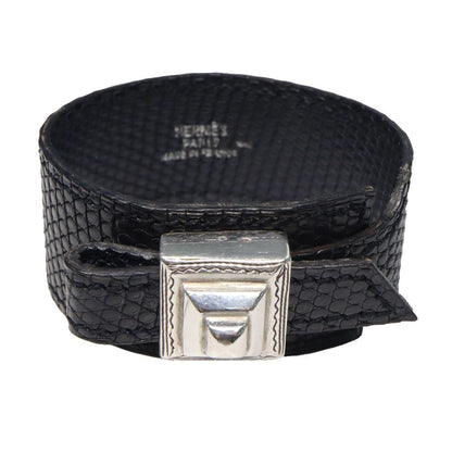 HERMES Artemis Twareg Bracelet Ag925 Lizard Black Unisex Jewelry Accessory Men
