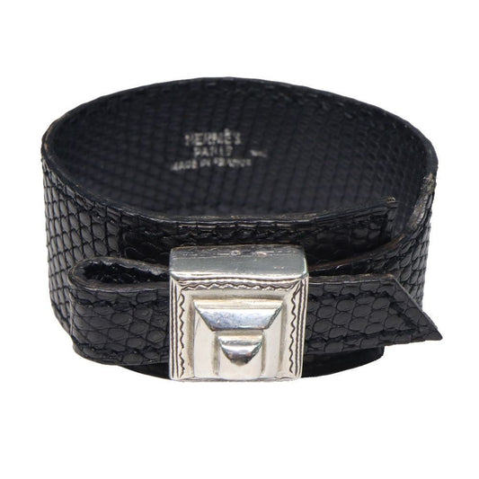 HERMES Artemis Twareg Bracelet Ag925 Lizard Black Unisex Jewelry Accessory Men
