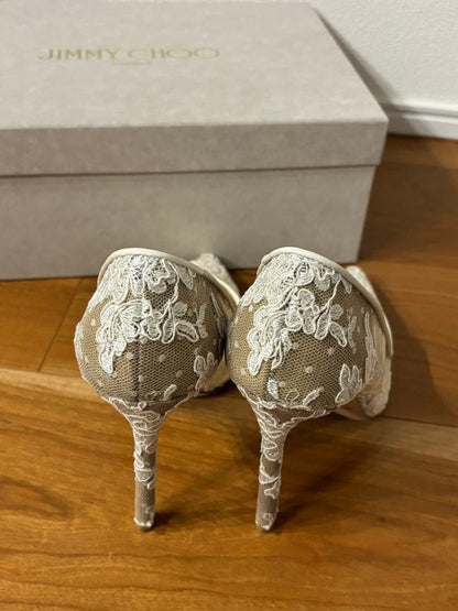 JIMMY CHOO All-lace high heel women shoes color Ivory size 23cm fashion goods