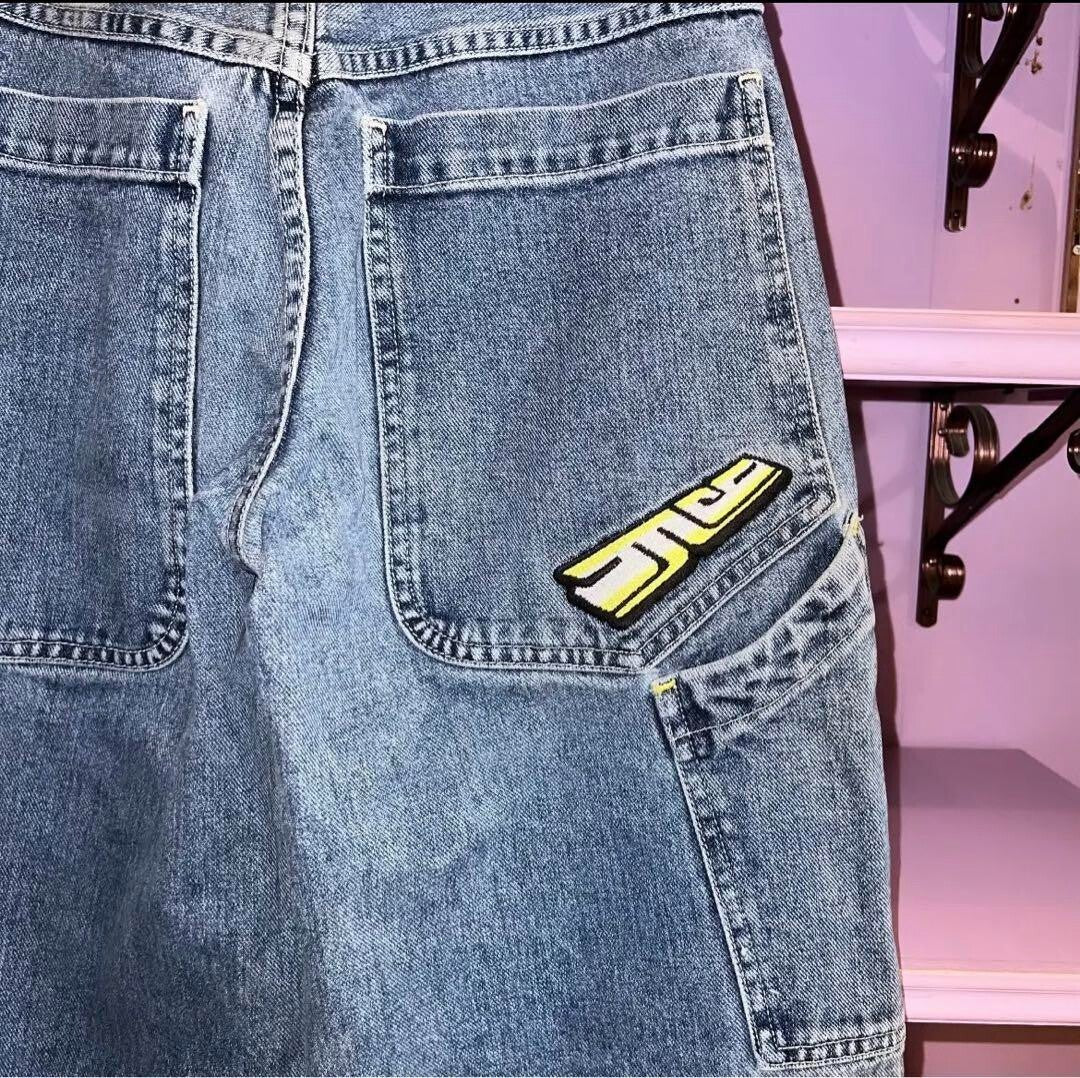 Vintage Rare 90s JNCO Jeans Buggy Yellow Logo Embroidery y2k RAVE Pants