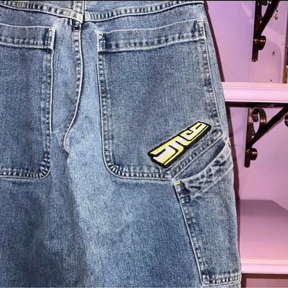 Vintage Rare 90s JNCO Jeans Buggy Yellow Logo Embroidery y2k RAVE Pants