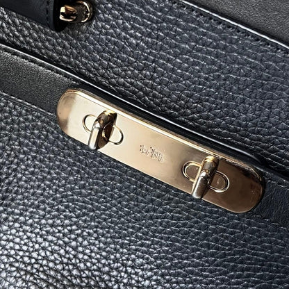 Coach 2way Leather Shoulder Bag Navy Pebbled Gold Turn Lock Detachable Strap