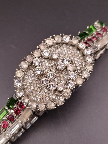 Authentic GUCCI Crystal GG Web Bracelet Silver Tone Vintage Rare Jewelry Italy